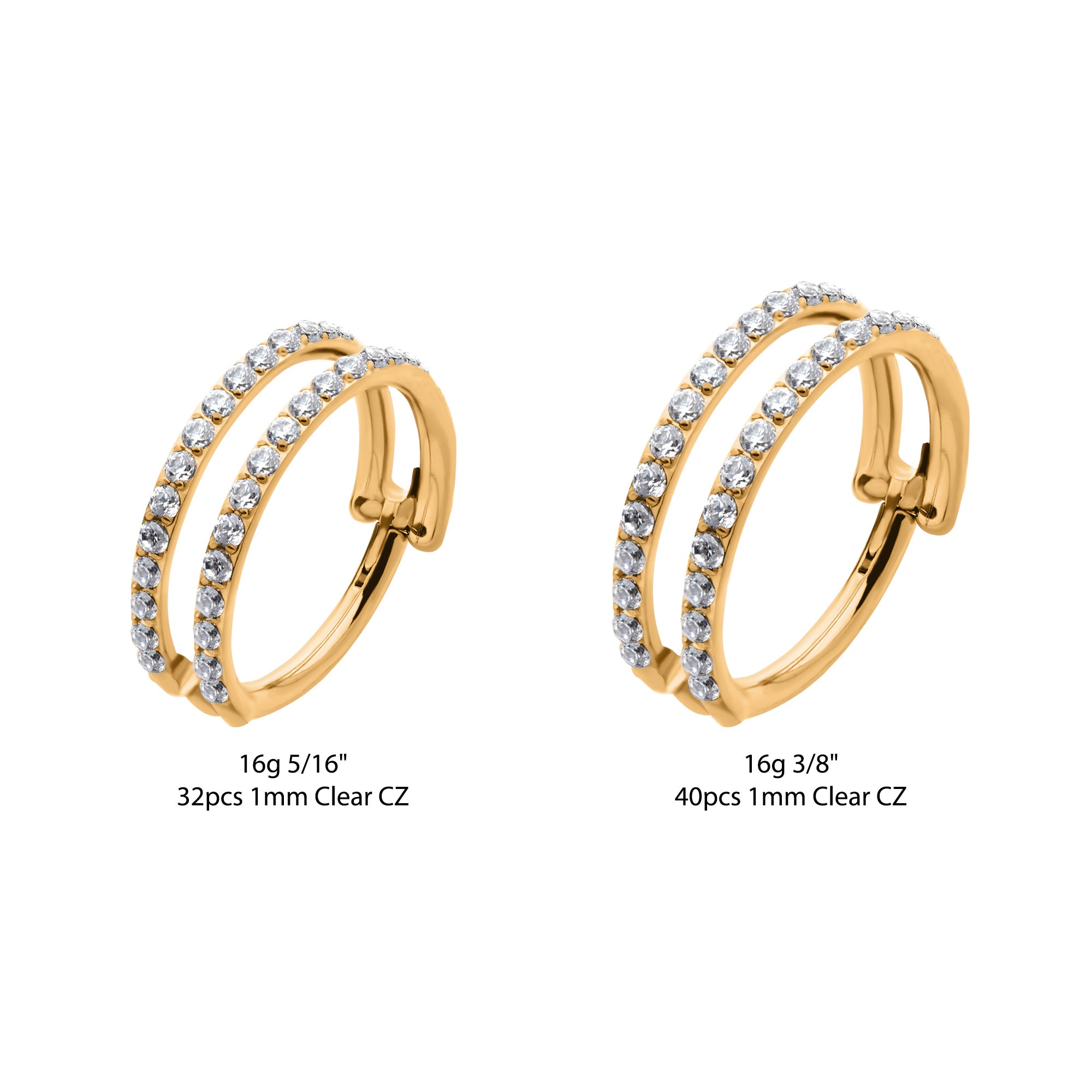 24Kt Gold PVD Titanium Double Row Clear CZ Side Facing Hinged Segment Clicker