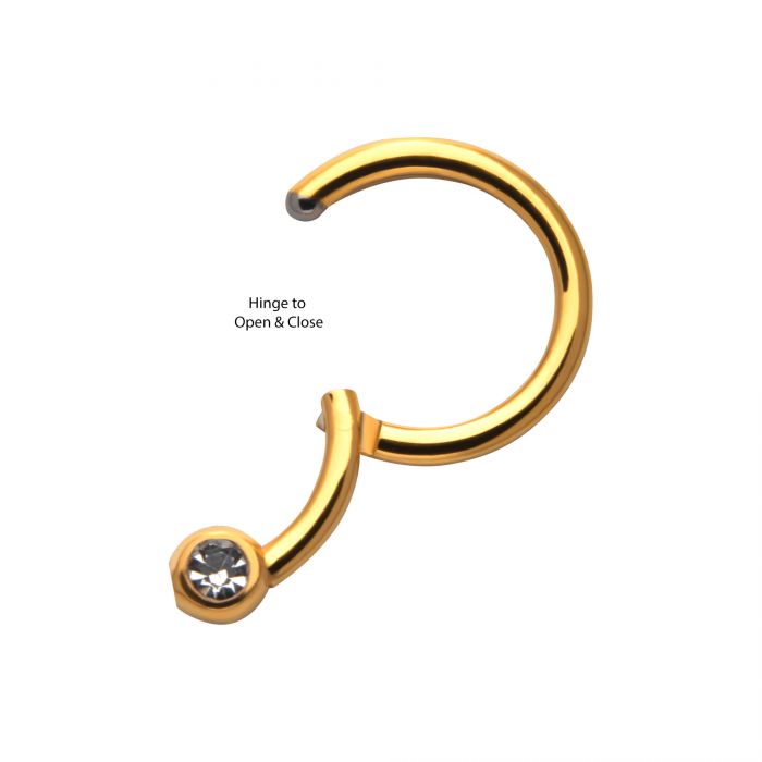 24kt Gold PVD Titanium Bezel Clear CZ Hinged Segment Ring