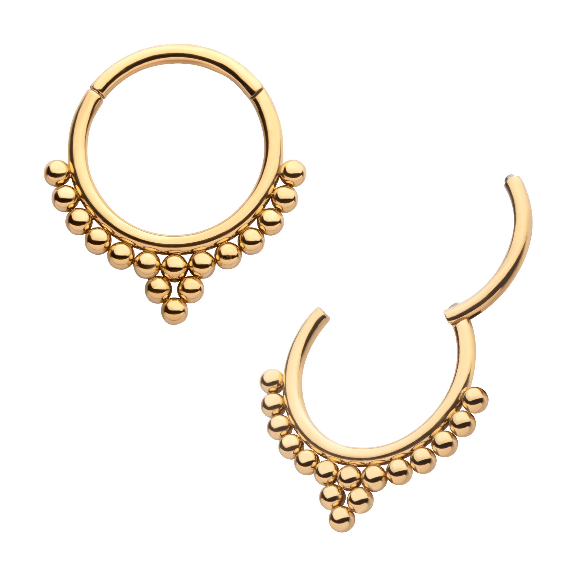 24kt Gold PVD Titanium Tri-Bead Front Facing Hinged Segment Clicker