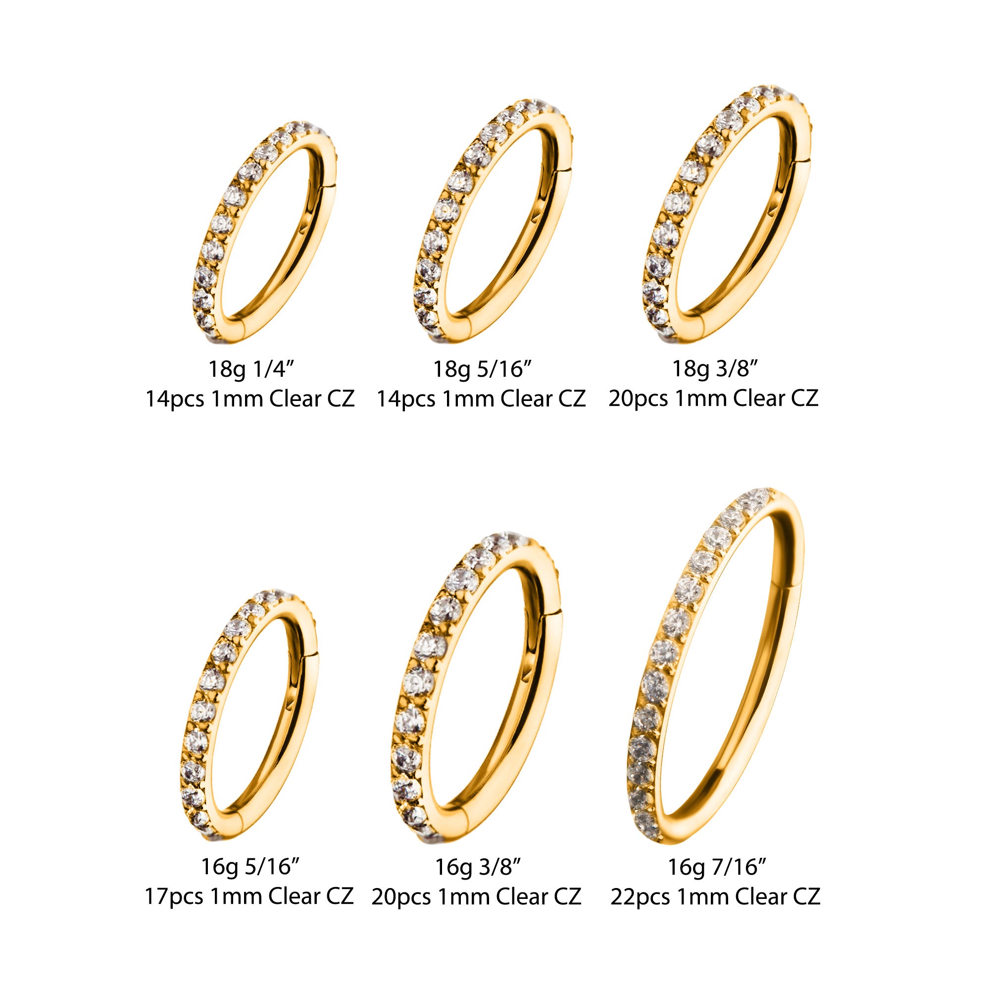 24kt Gold PVD Titanium Clear CZ Eternity Side Facing Hinged Segment Clicker