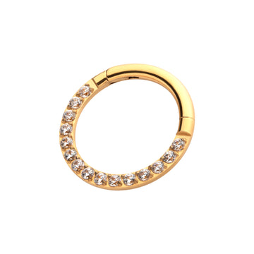 24kt Gold PVD Titanium Clear CZ Eternity Front Facing Hinged Segment Clicker
