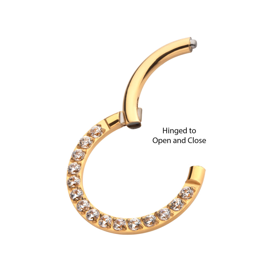 24kt Gold PVD Titanium Clear CZ Eternity Front Facing Hinged Segment Clicker