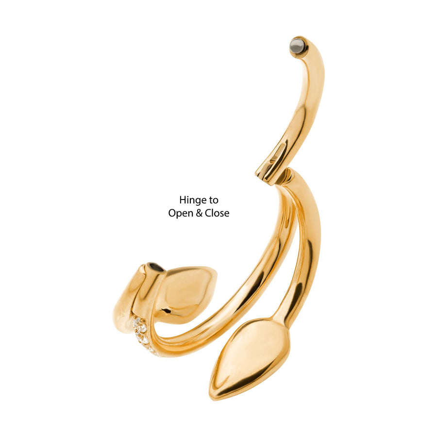 24Kt Gold PVD Titanium Twist Clear CZ Snake Head Side Facing Hinged Segment Clicker