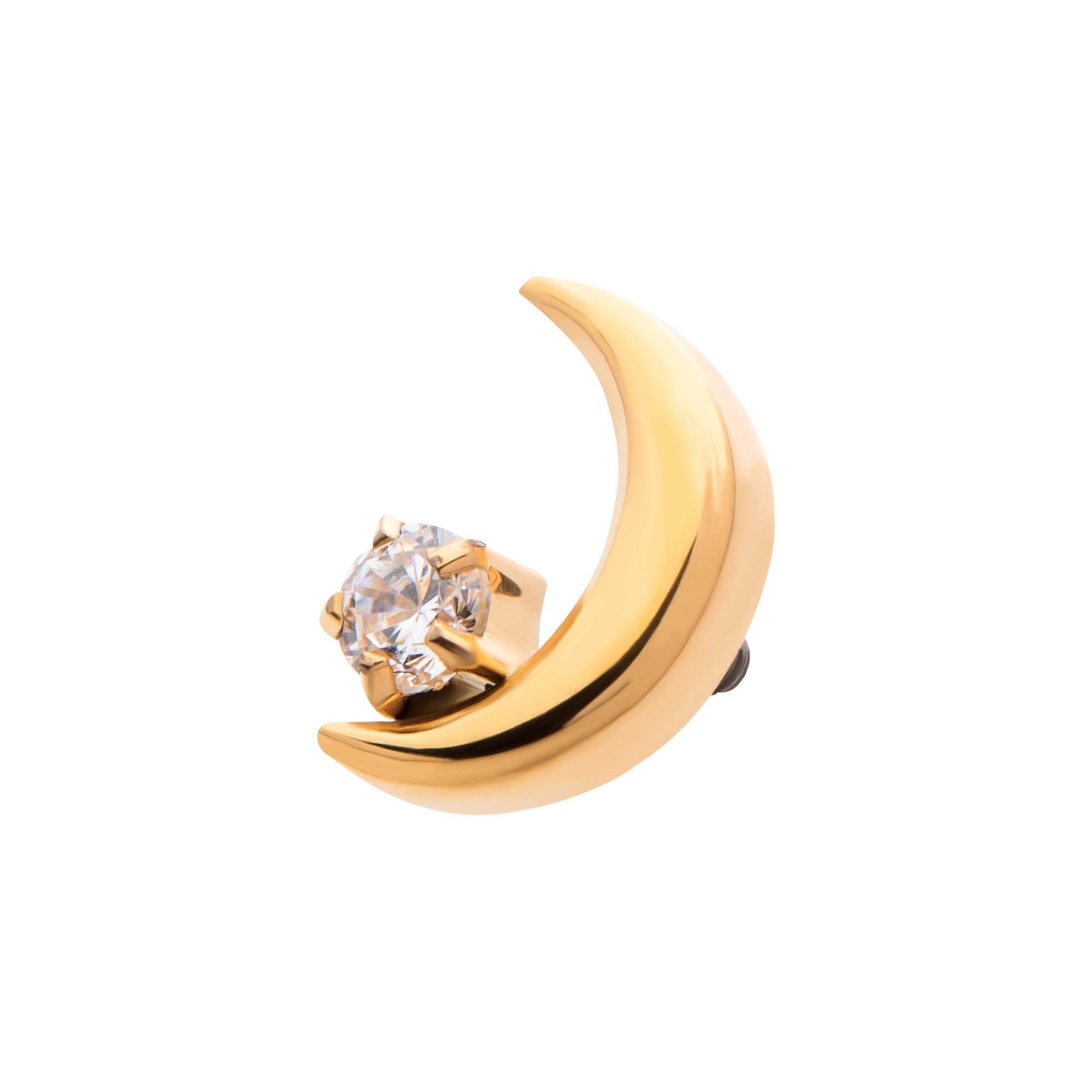 24Kt Gold PVD Titanium Internally Threaded Crescent Moon with CZ/Opal Top