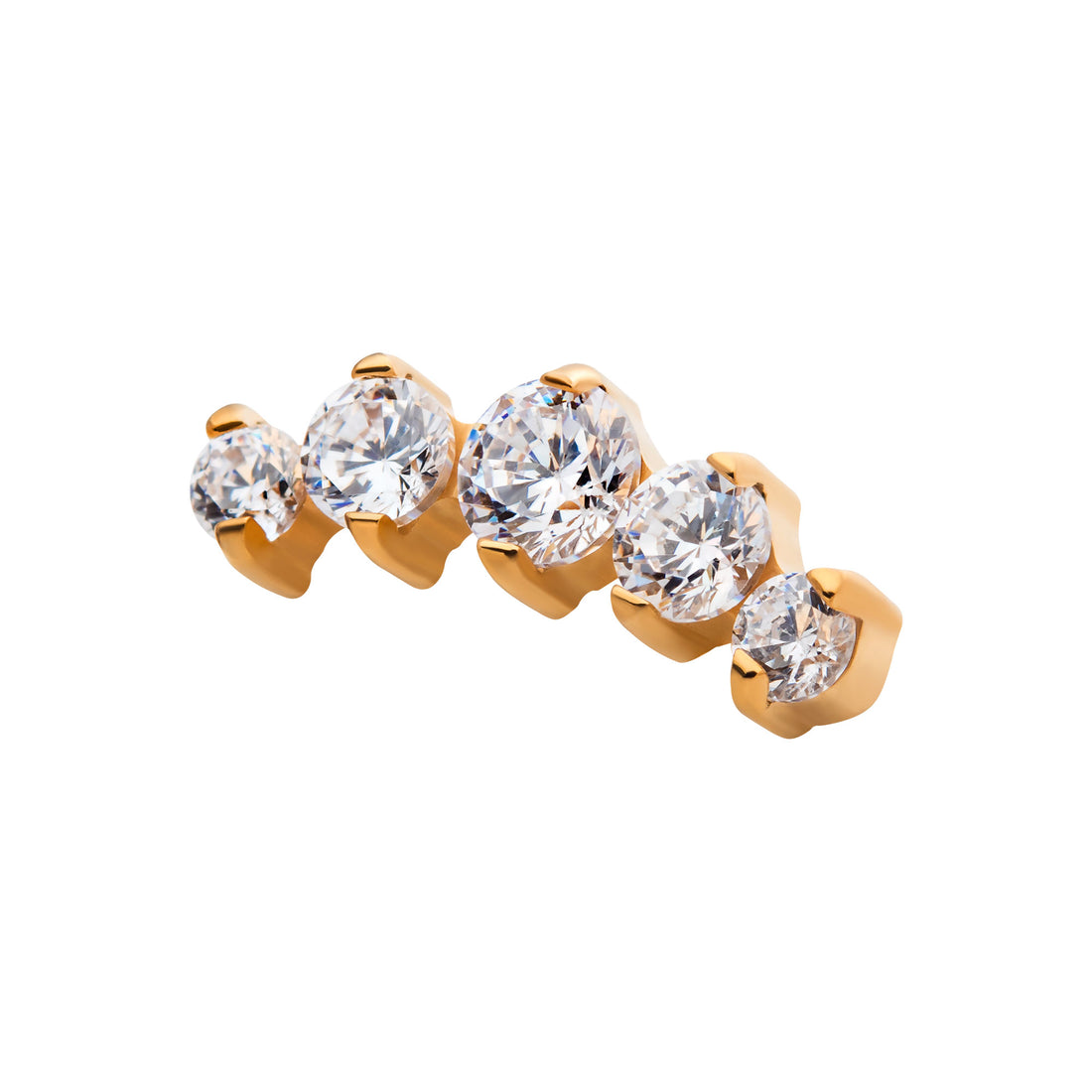 24KT Gold PVD Titanium Internally Threaded with Prong Set Clear CZ 5-Cluster Top