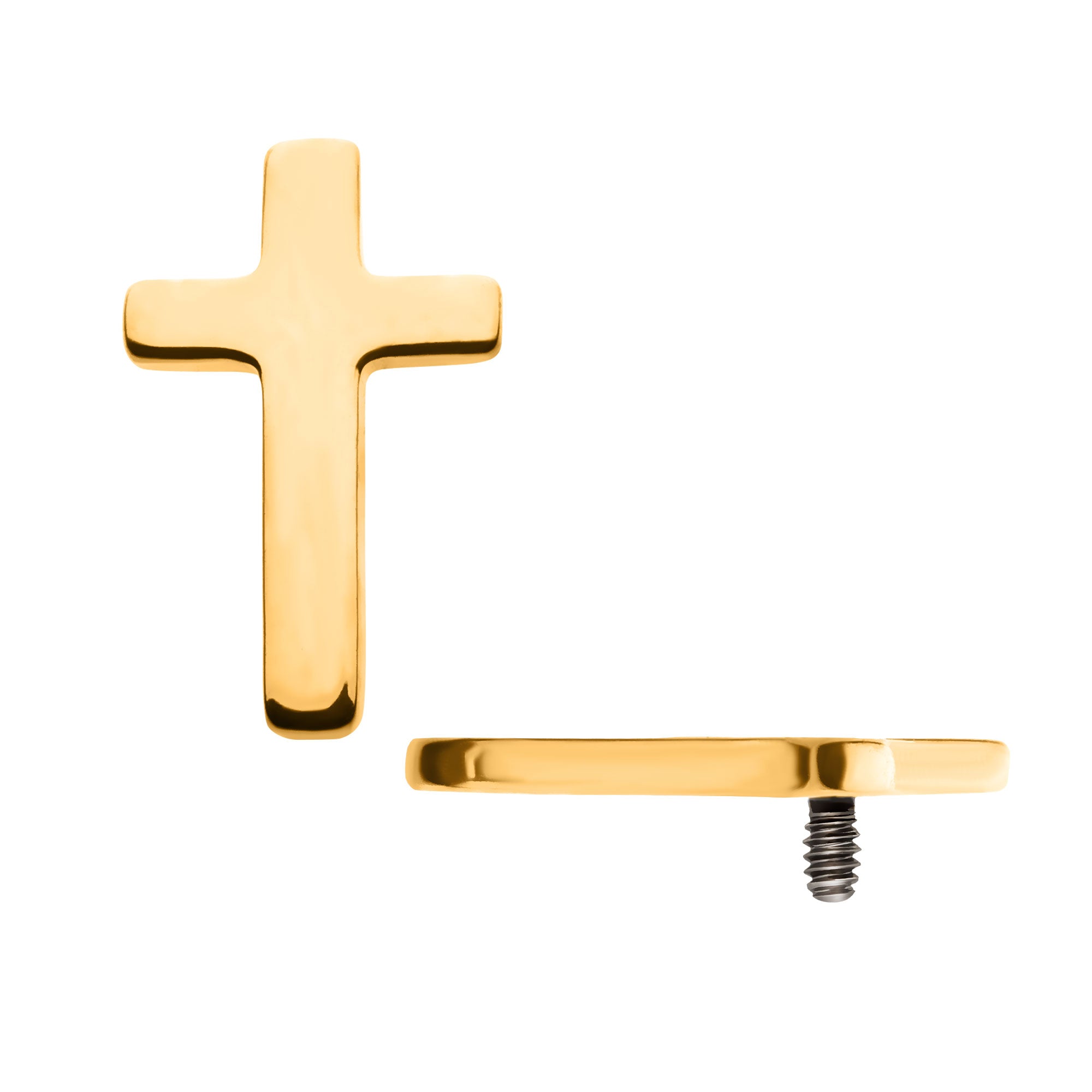 24KT Gold PVD Titanium Internally Threaded with Cross Top