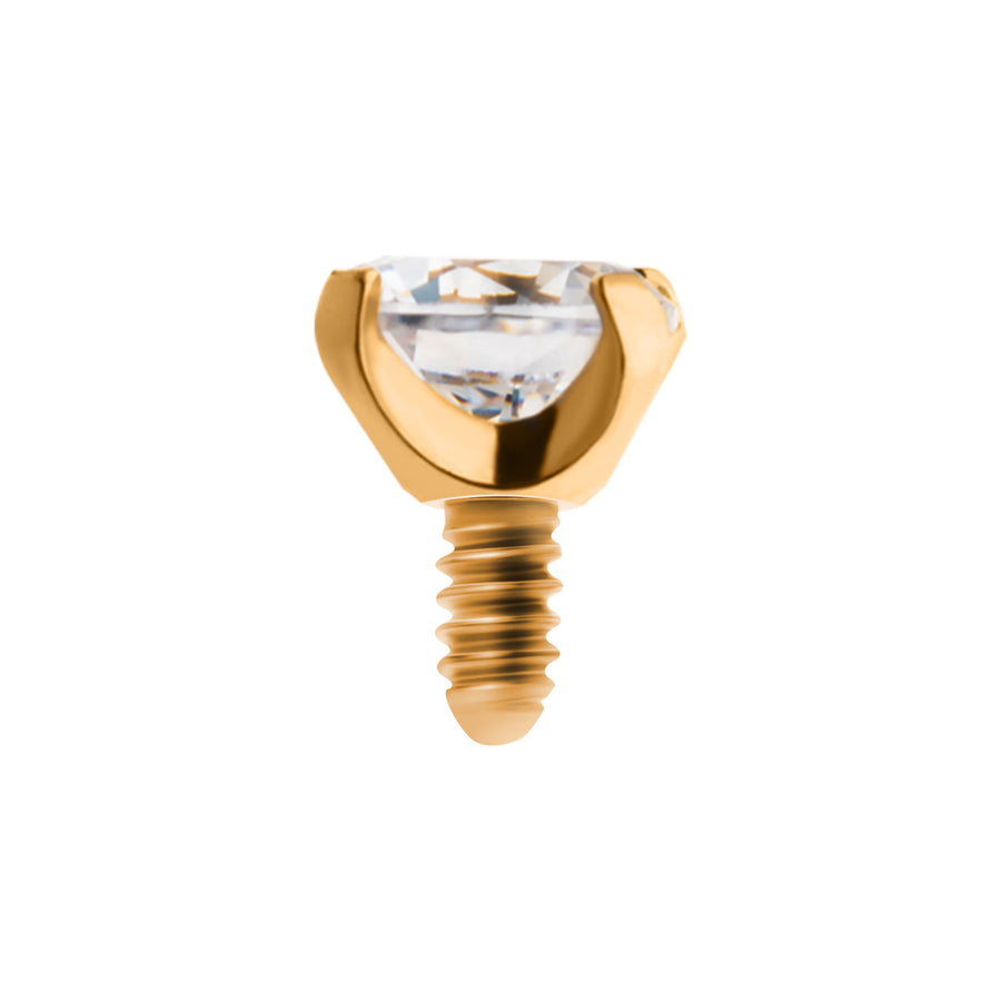 24Kt Gold PVD Titanium Internally Threaded with 4-Prong Set CZ Front Facing Top