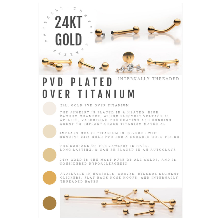 24KT Gold PVD Titanium Internally Threaded with Teardrop Top