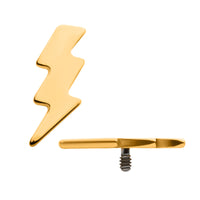 24KT Gold PVD Titanium Internally Threaded with Lightning Bolt Top