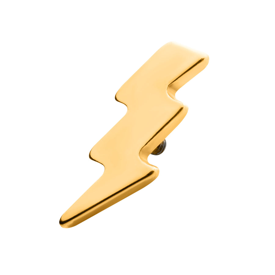 24KT Gold PVD Titanium Internally Threaded with Lightning Bolt Top