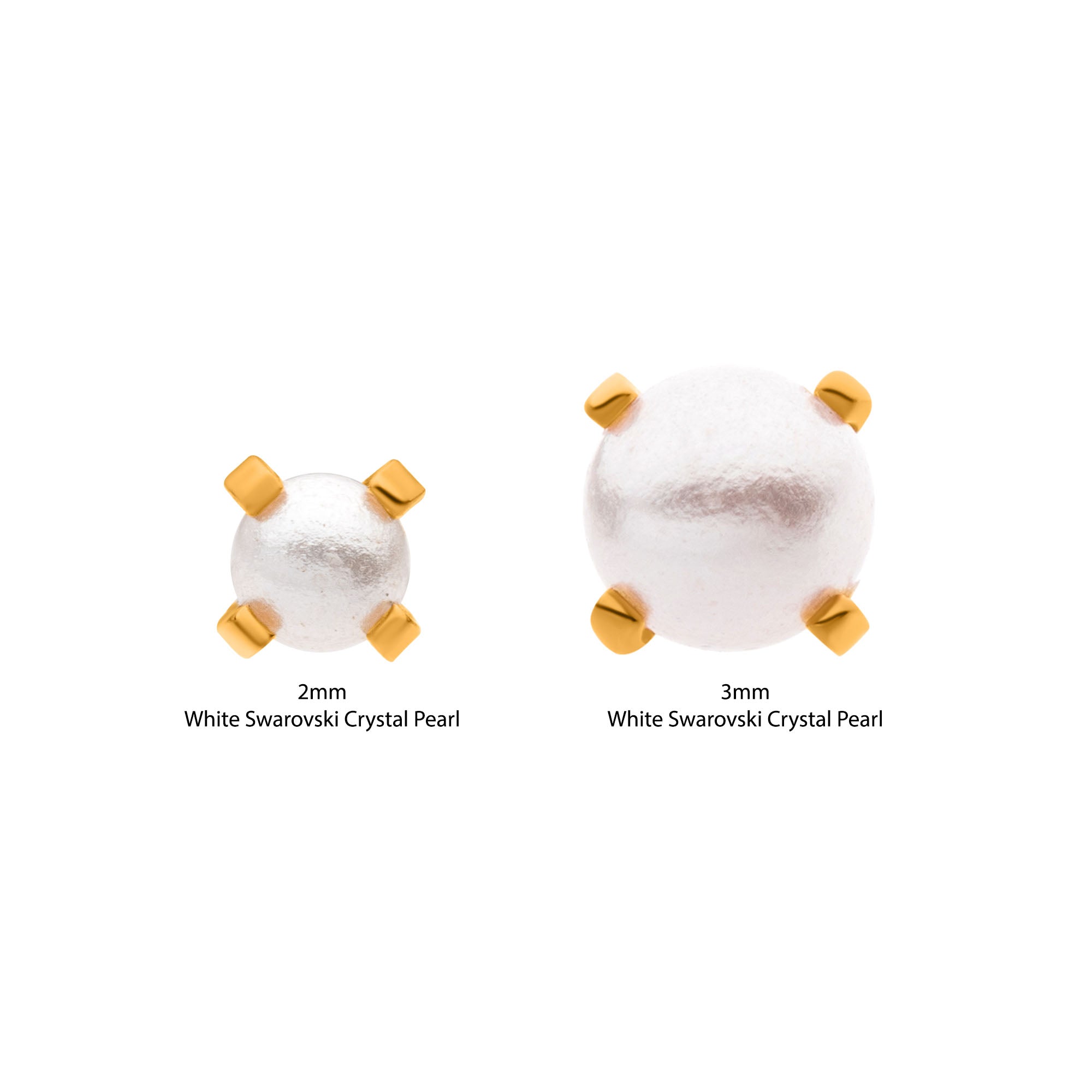 24Kt Gold PVD Titanium Threadless Prong Set White Pearl  Top