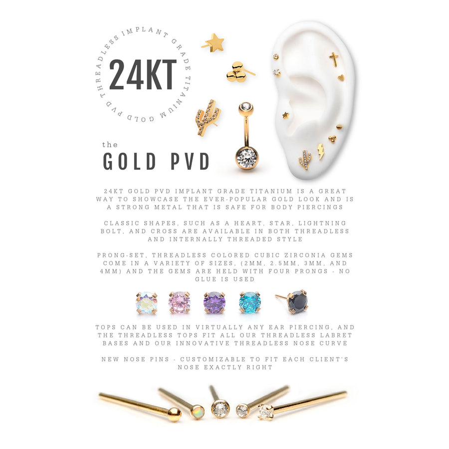 24kt Gold PVD Titanium Threadless Star Top