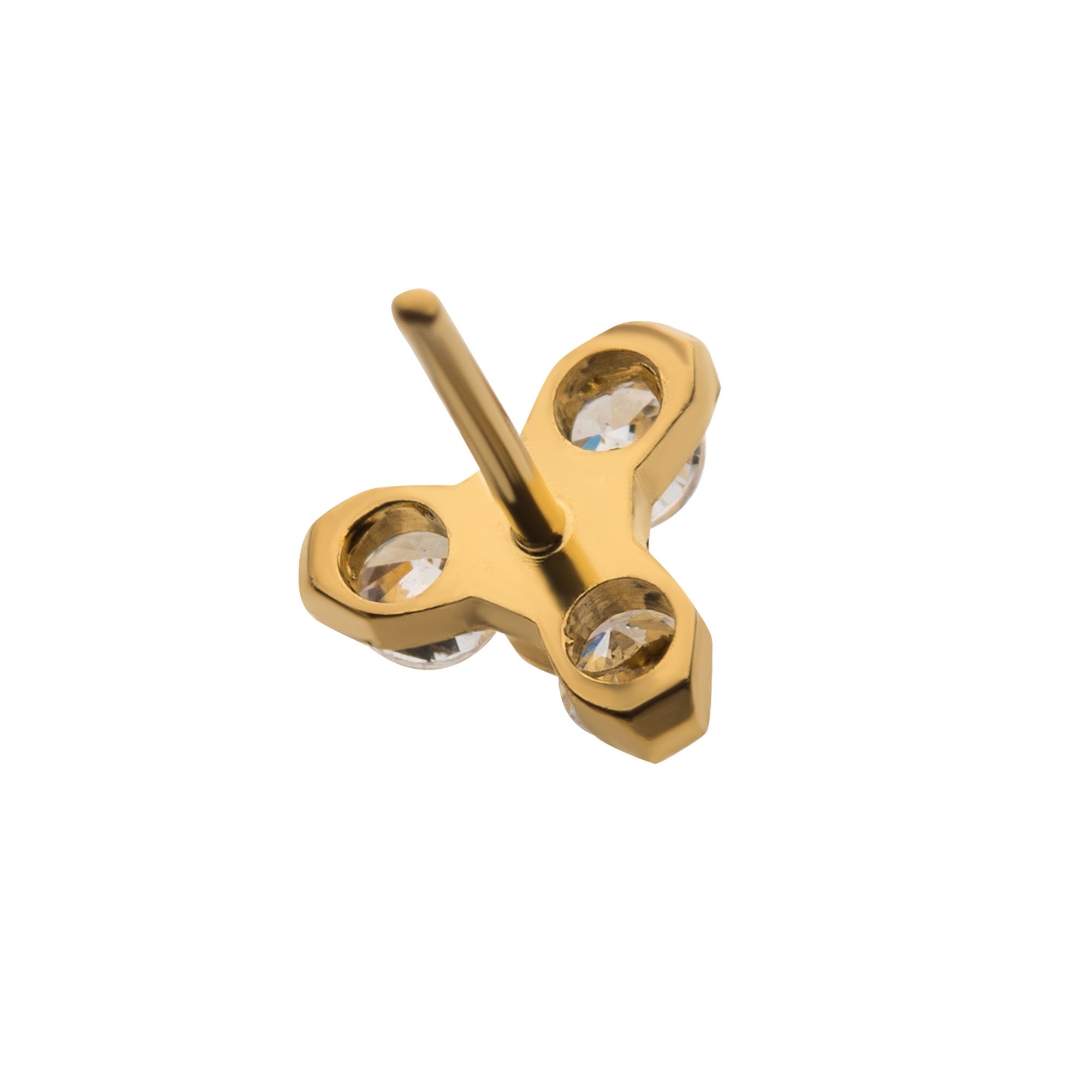 24kt Gold PVD Titanium Threadless Prong Clear CZ Trinity Top