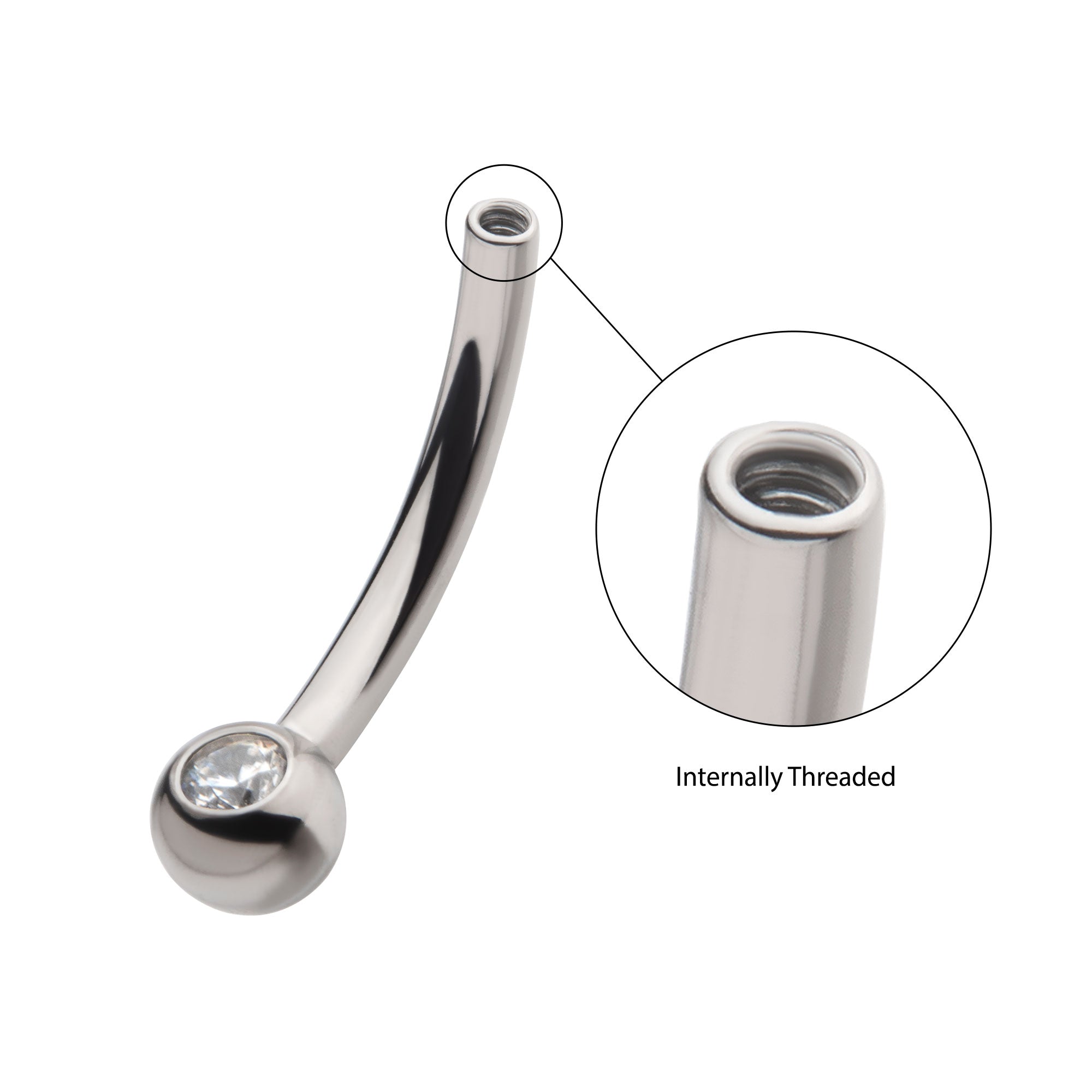 Titanium Internally Threaded Bezel CZ/Opal Ball Curved Barbell