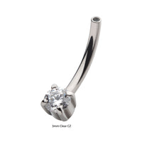 Titanium Internally Threaded Fixed Prong CZ Curved Barbell