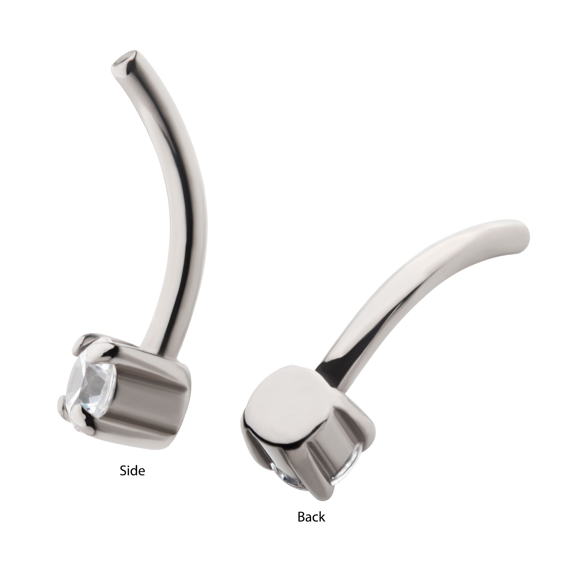 Titanium Internally Threaded Fixed Prong CZ Curved Barbell