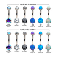 Titanium Internally Threaded with Prong Set Round AAA CZ/Synthetic Opal Fixed Navel