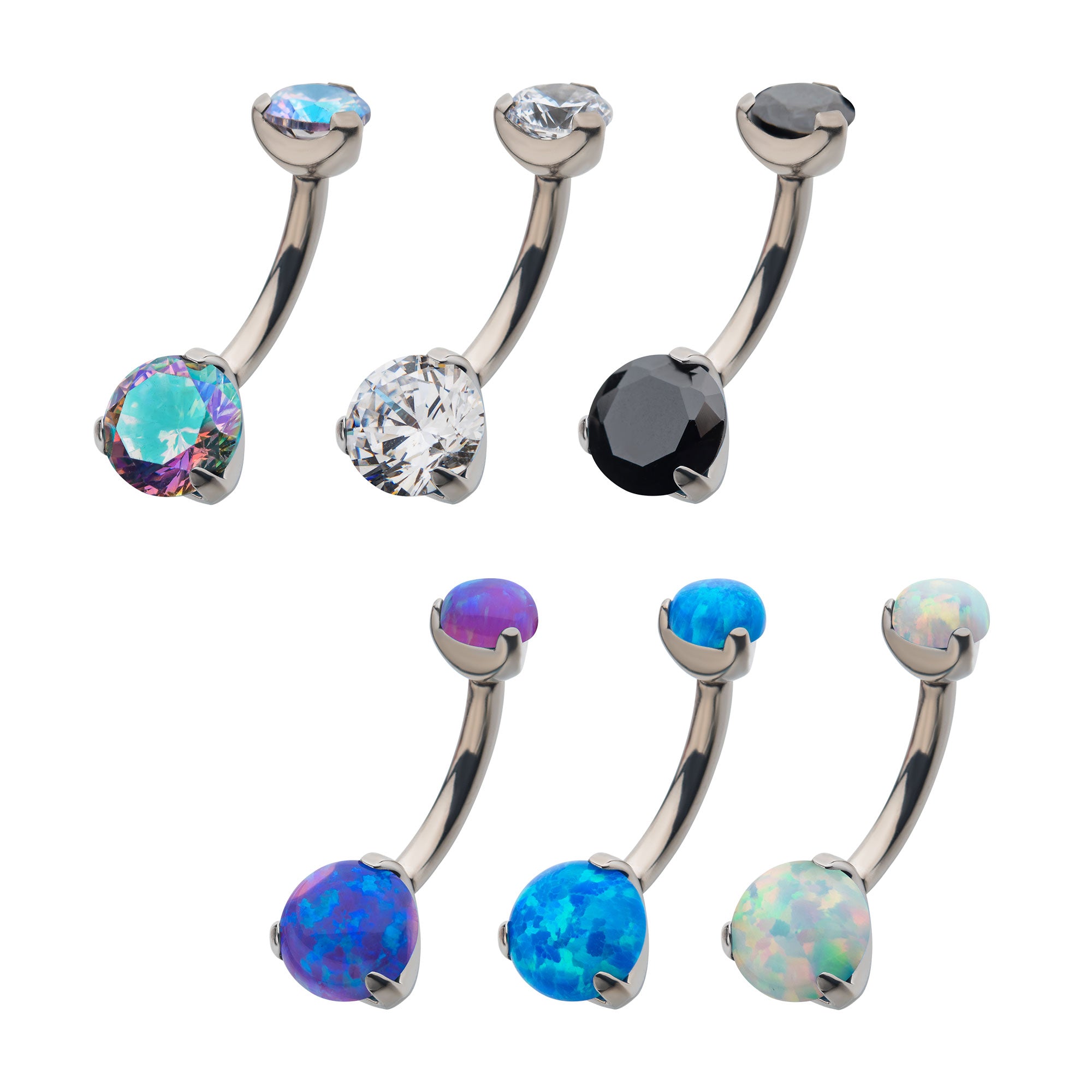 Titanium Internally Threaded with Prong Set Round AAA CZ/Synthetic Opal Fixed Navel
