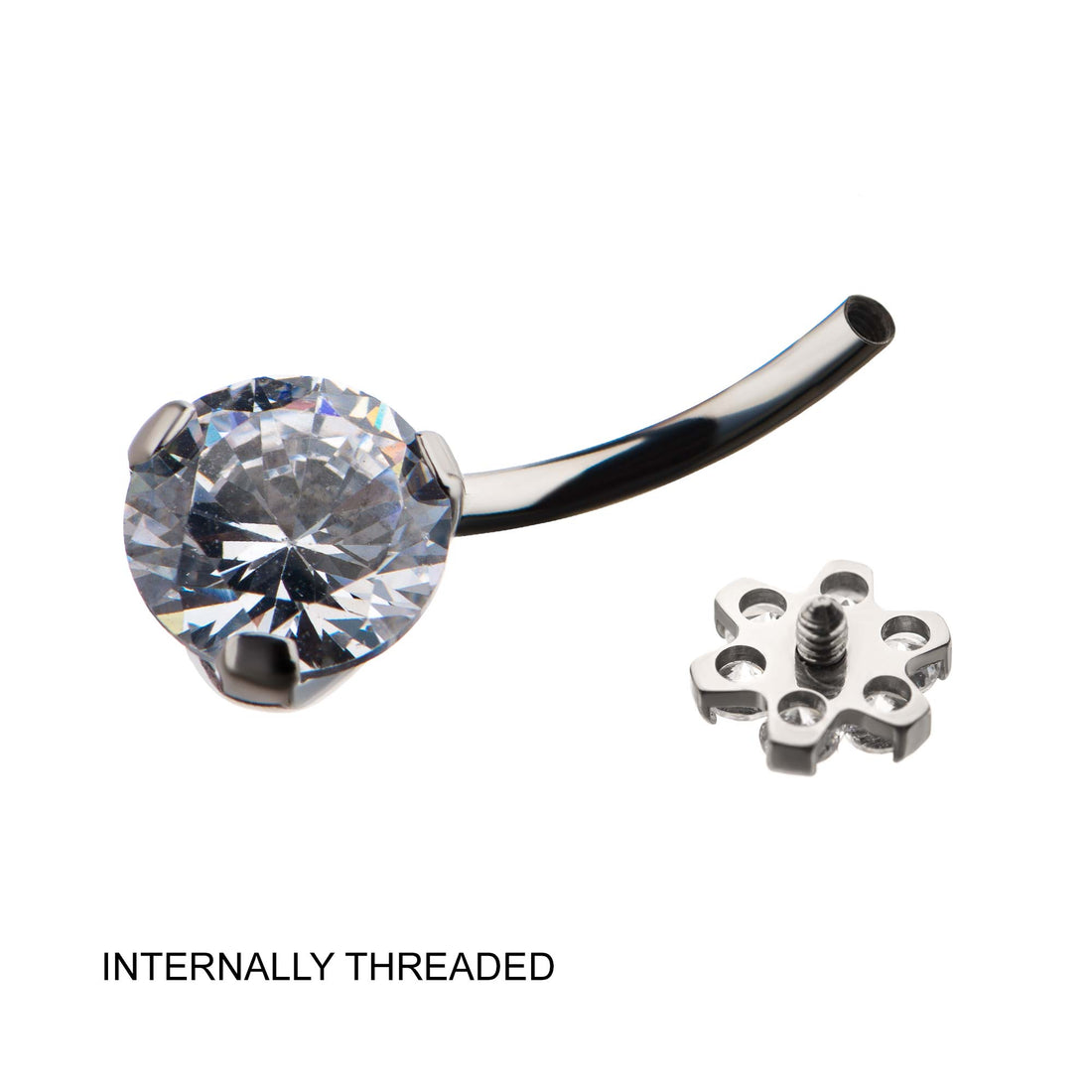 Titanium Internally Threaded with Prong Set AAA CZ & Synthetic Opal Flower Top and Round Bottom Fixed Navel