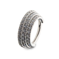 16g Titanium Pave Clear CZ Triple Stacked Side Facing Hinged Segment Clicker