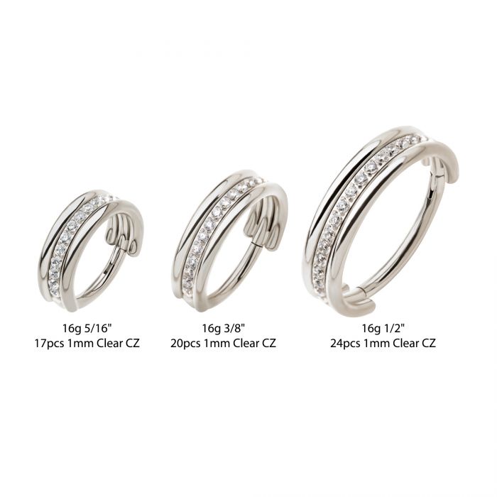 Titanium Triple Stacked Clear CZ Center Line Side Facing Hinged Segment Clicker