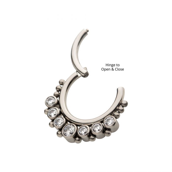 Beaded Titanium Cluster Bezel CZ Front Facing Hinged Segment Clicker