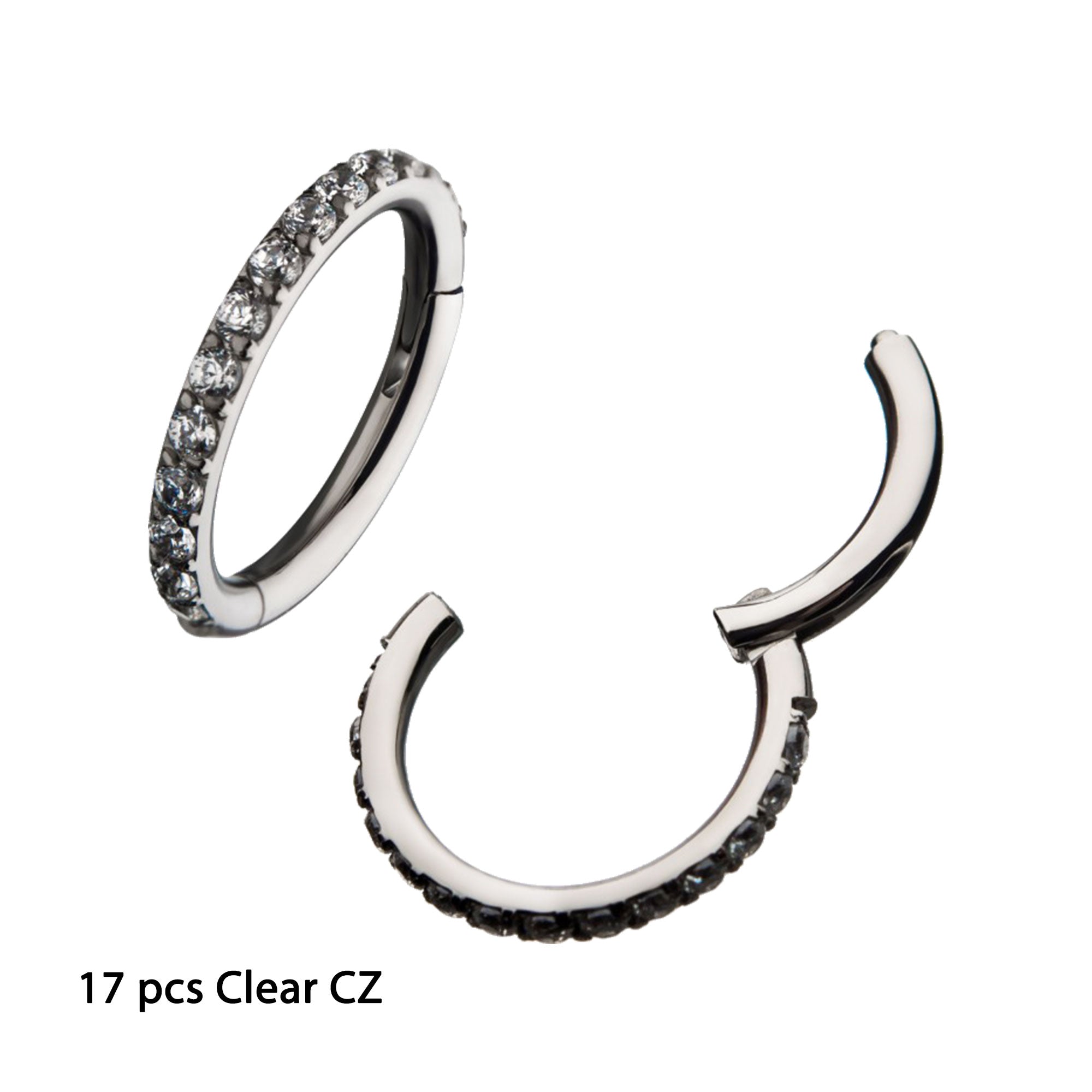 Titanium with CNC Set Rainbow Eternity CZ Side Facing Hinged Segment Clicker