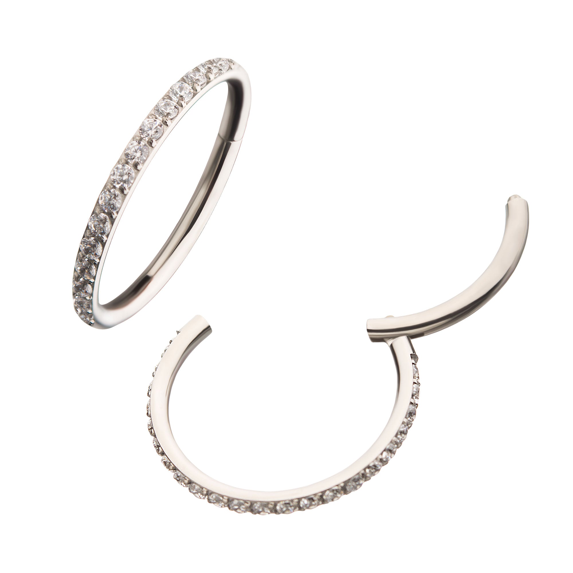 Titanium with CNC Set Rainbow Eternity CZ Side Facing Hinged Segment Clicker