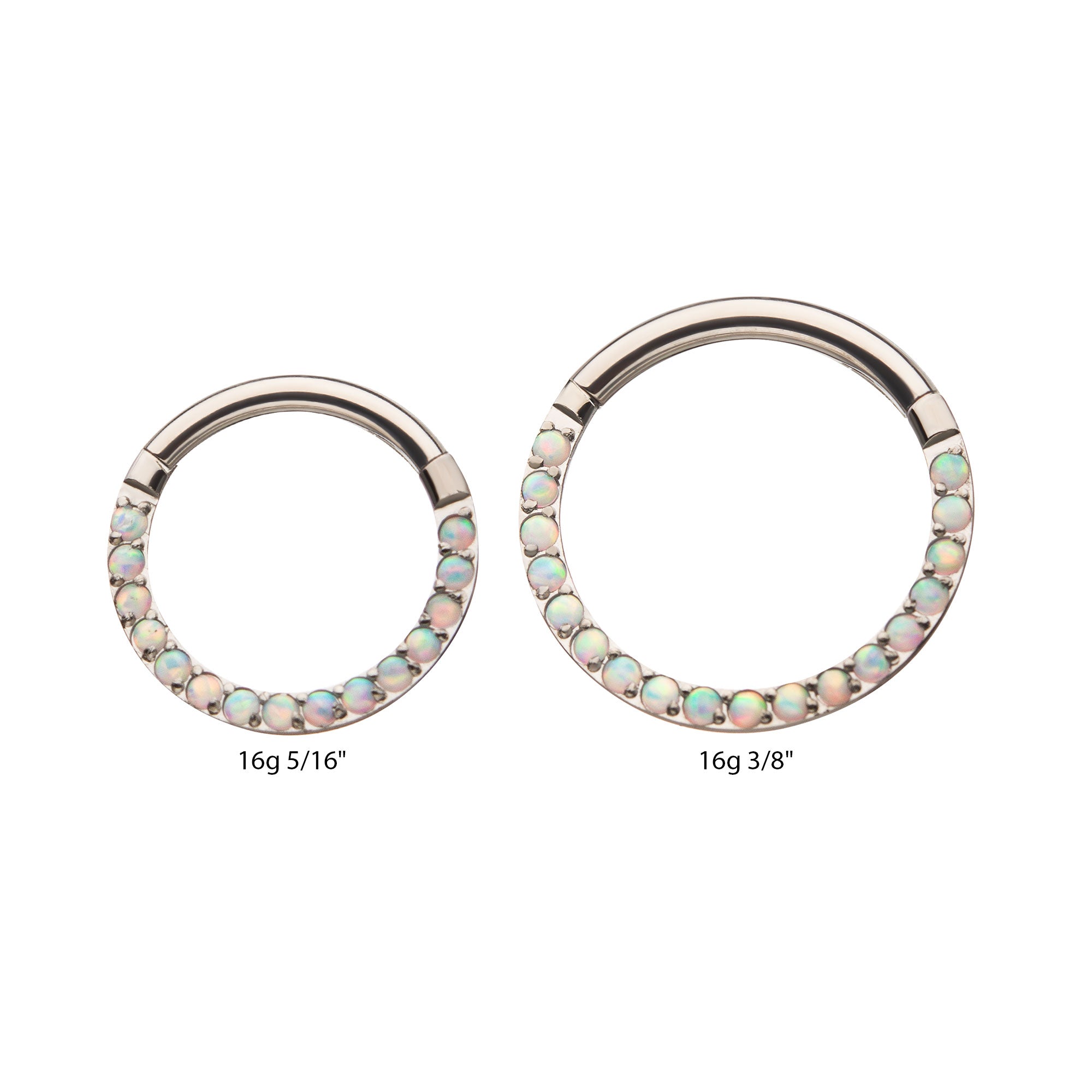 Titanium Front Facing Clear Eternity Gem Hinged Segment Clicker White Opal