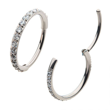 20g Titanium Side Facing Prong Clear CZ Eternity Hinged Hoop Ring