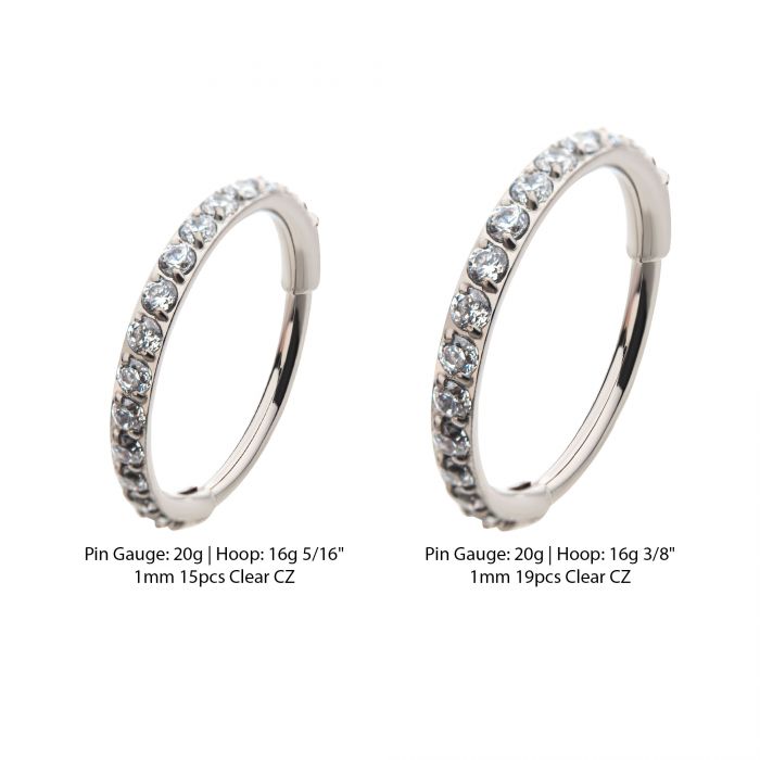 20g Titanium Side Facing Prong Clear CZ Eternity Hinged Hoop Ring