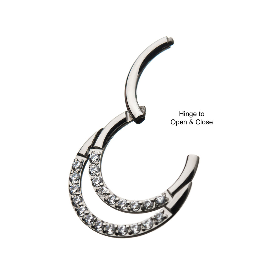 Titanium Double Front Full Clear CZ Hinged Segment Clicker