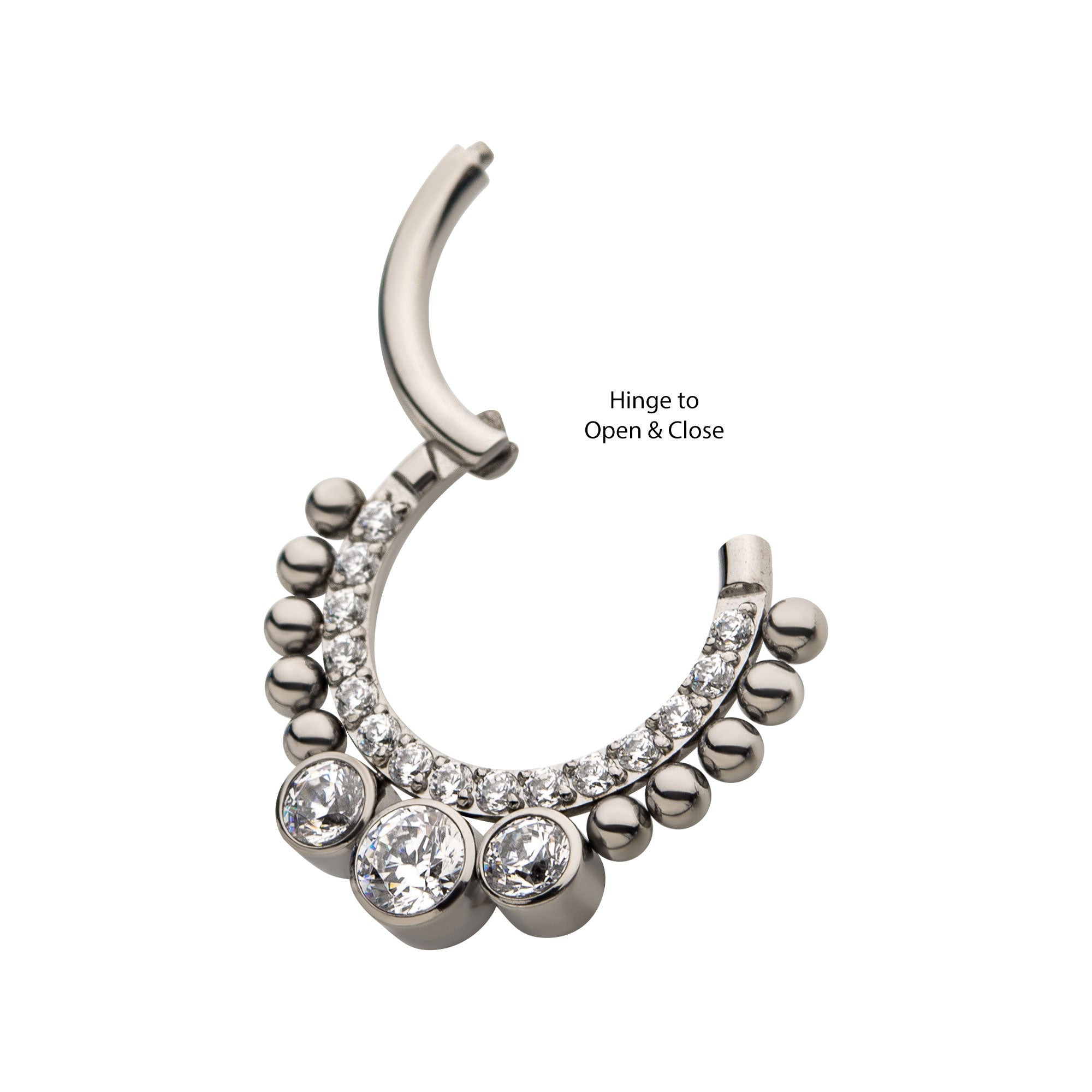 Titanium Multi Clear CZ Front Facing Hinged Segment Clicker