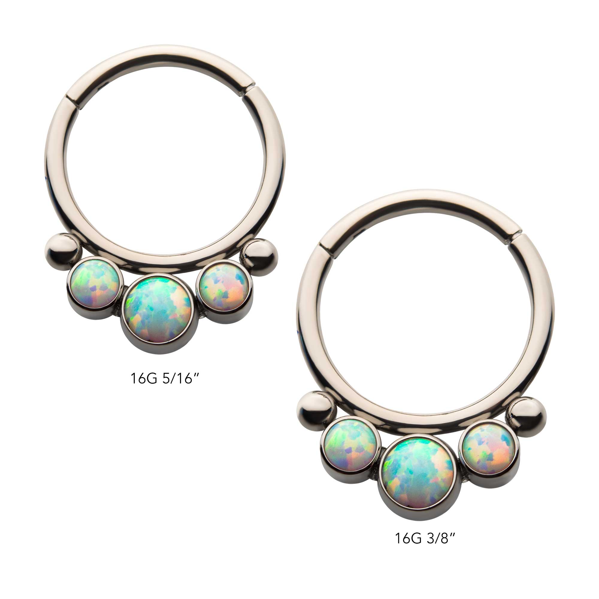 Titanium Bezel Triple White Opalite Beaded Front Facing Hinged Segment Clicker