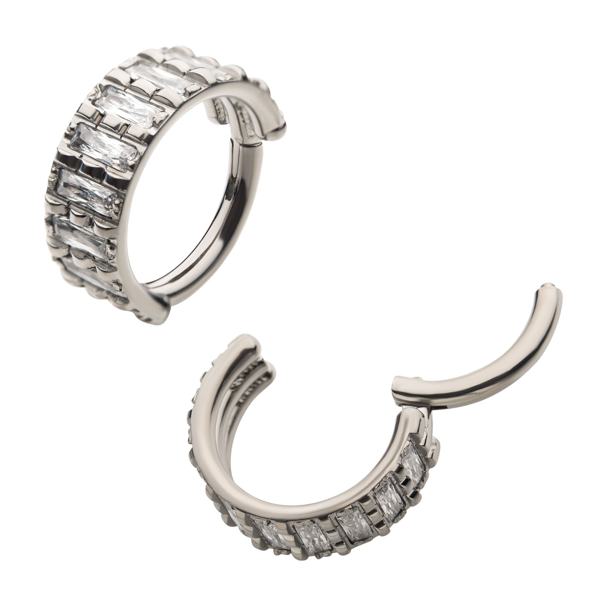 Titanium Step Cut Multi Clear CZ Side Facing Hinged Segment Clicker