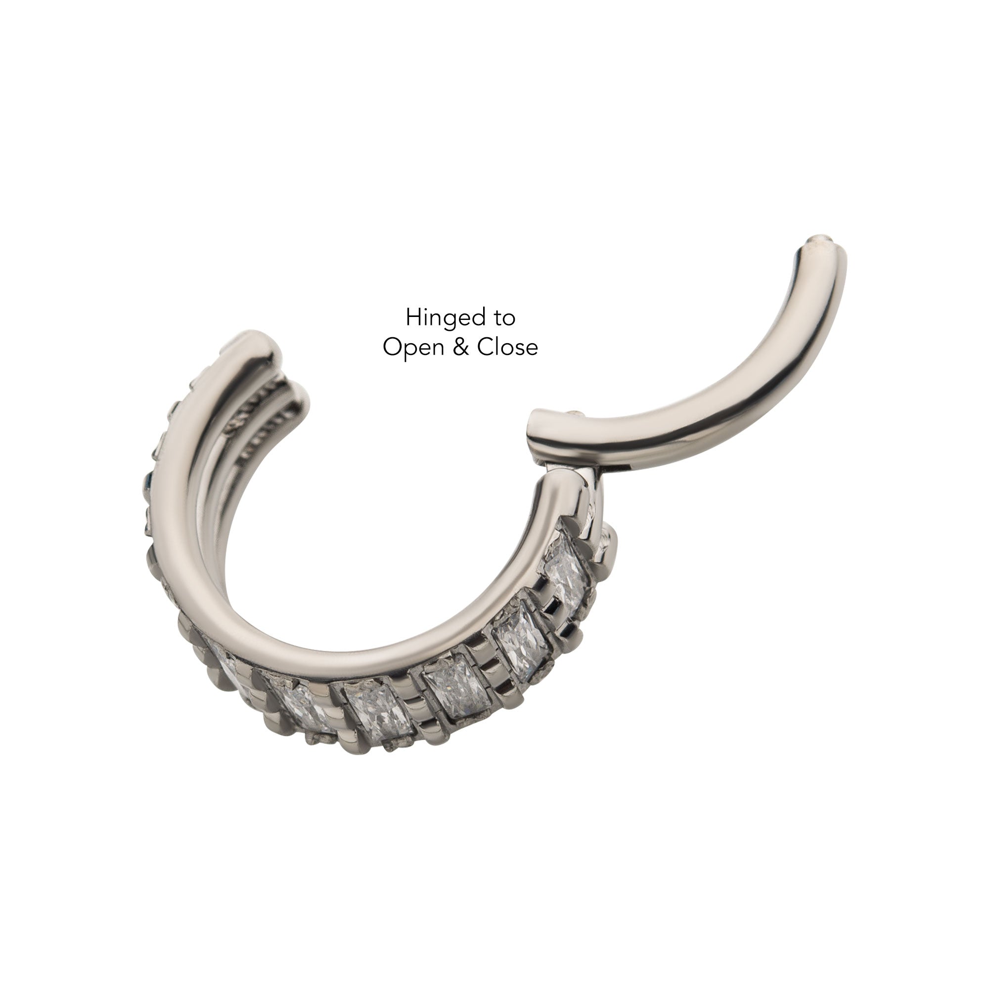 Titanium Step Cut Multi Clear CZ Side Facing Hinged Segment Clicker