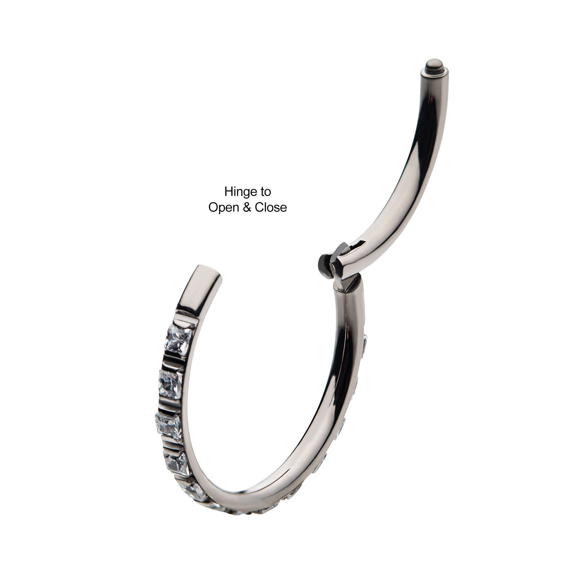 Titanium Square Clear CZ Side Facing Hinged Segment Clicker
