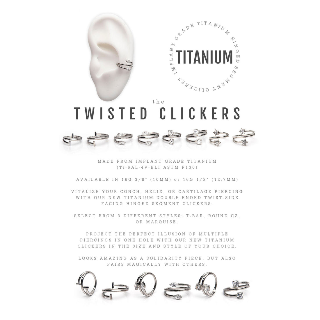 Titanium Twist T-Bar Side Facing Hinged Segment Clicker