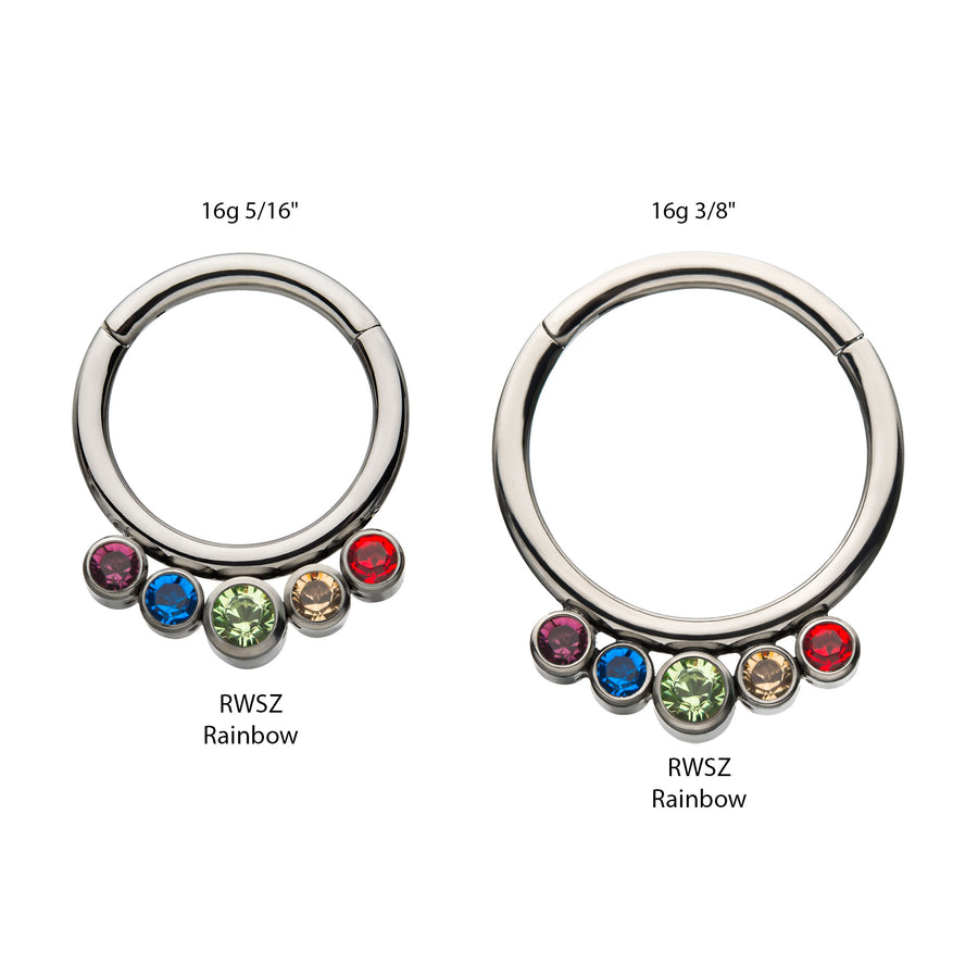 Titanium Cluster CZ/Opal Front Facing Hinged Segment Clicker Rainbow