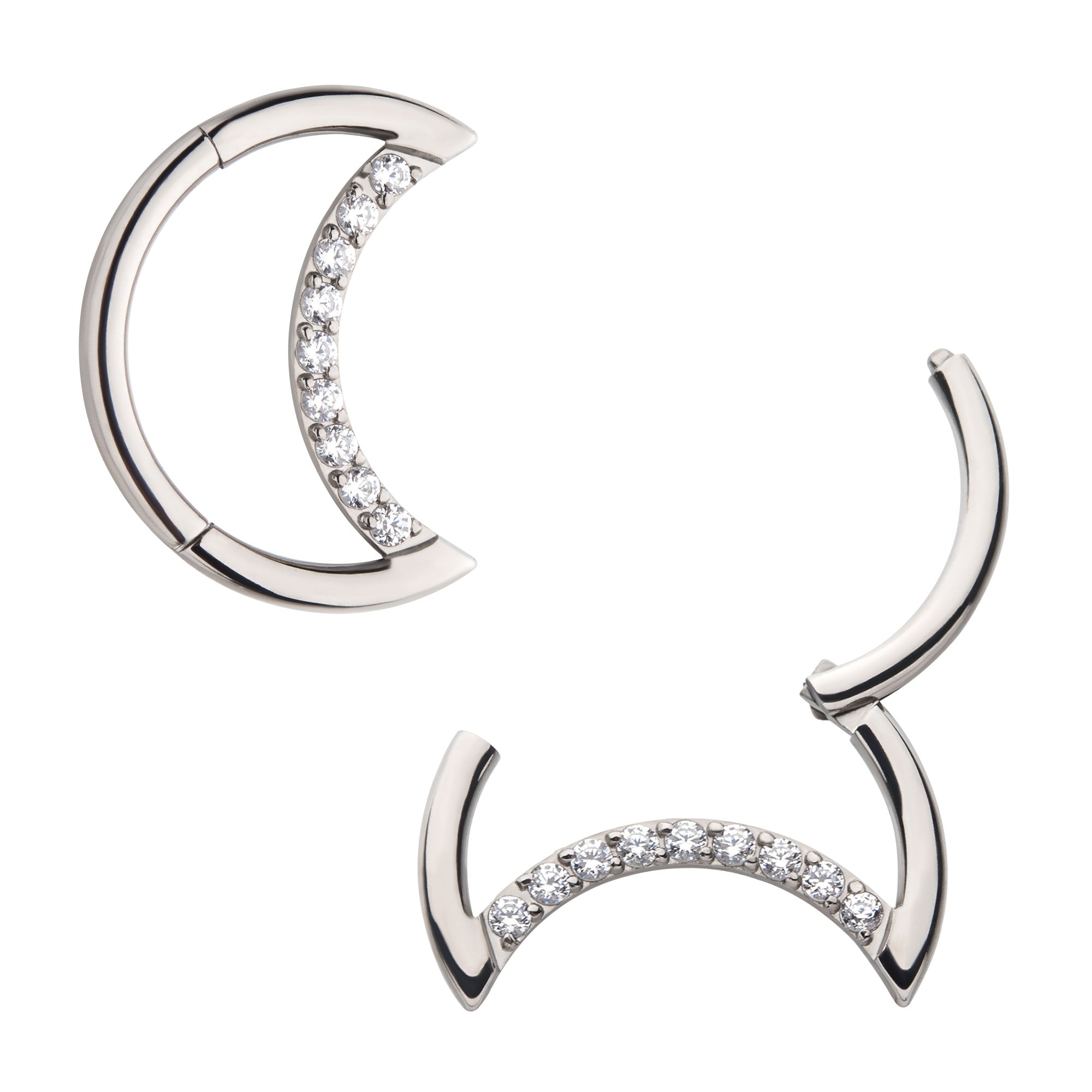 Titanium Crescent Moon CZ Front Facing Hinged Segment Clicker