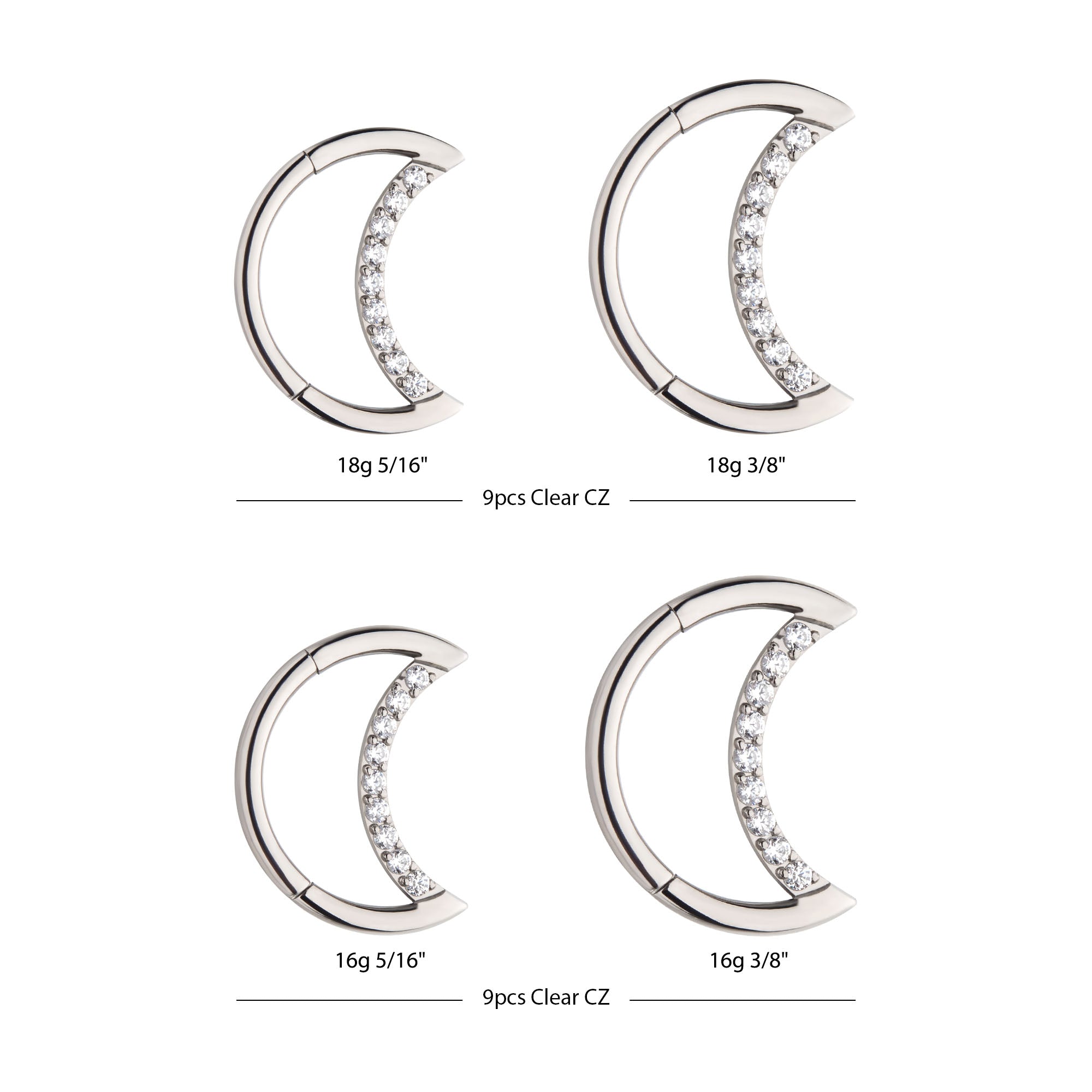 Titanium Crescent Moon CZ Hinged Segment Clicker