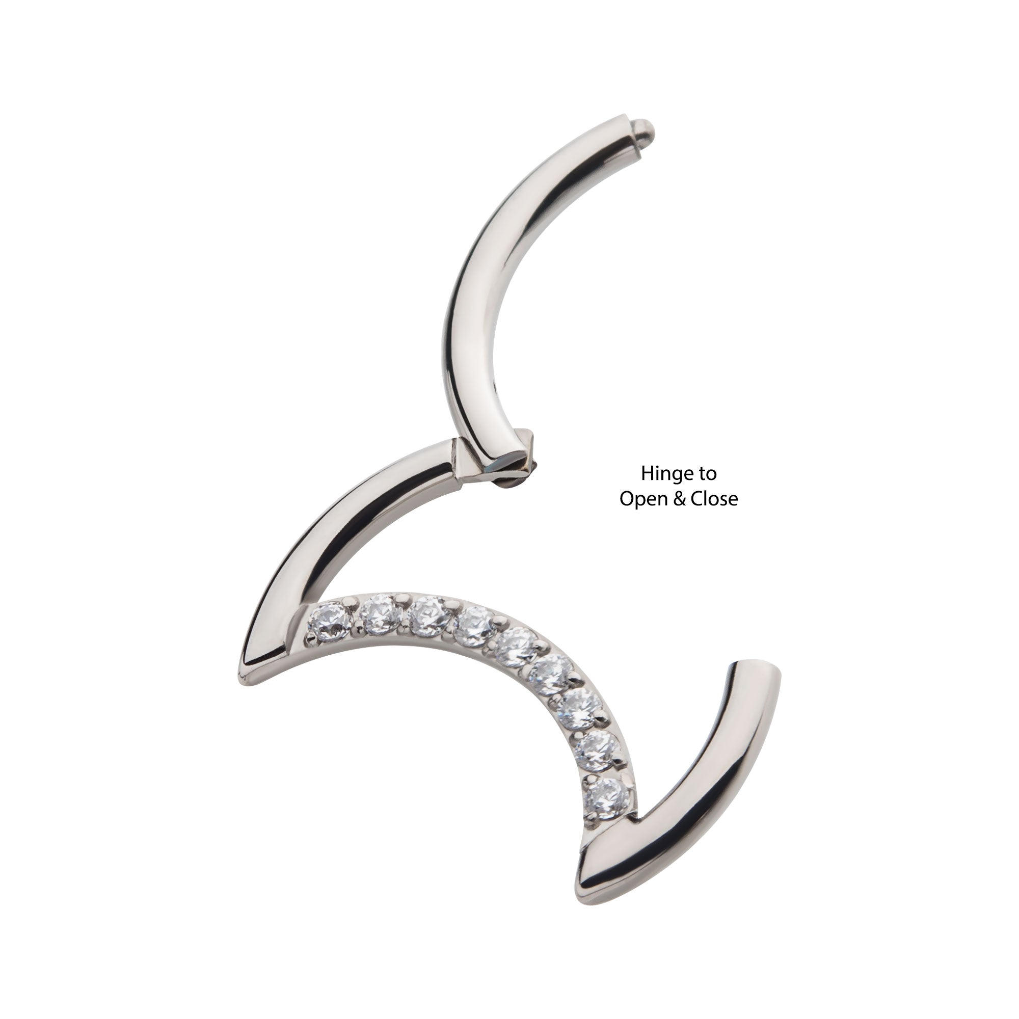 Titanium Crescent Moon CZ Front Facing Hinged Segment Clicker