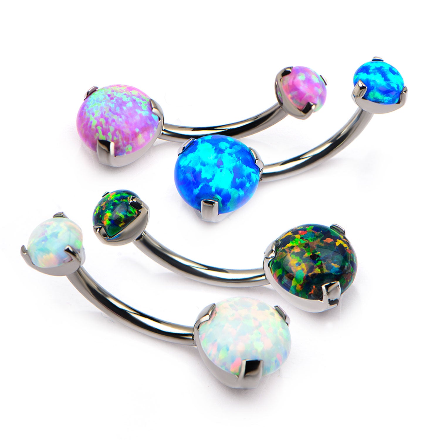 Titanium Internally Threaded Prong Set Double Synthetic Opal Navel Curves