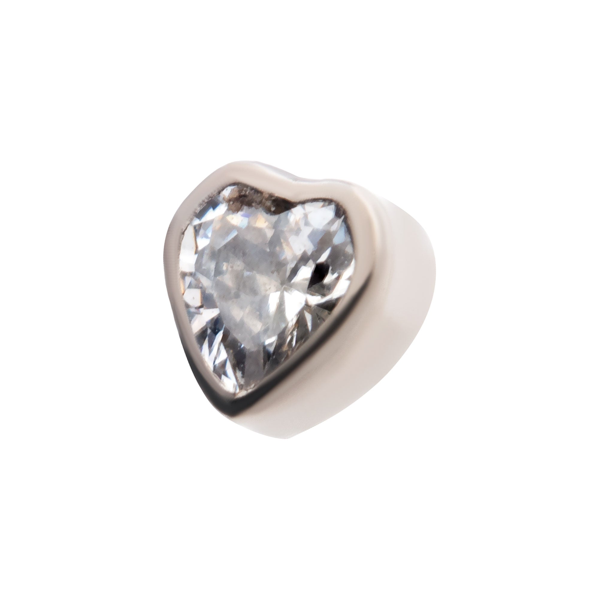 Titanium Internally Threaded with Bezel Set CZ Heart Shape Top