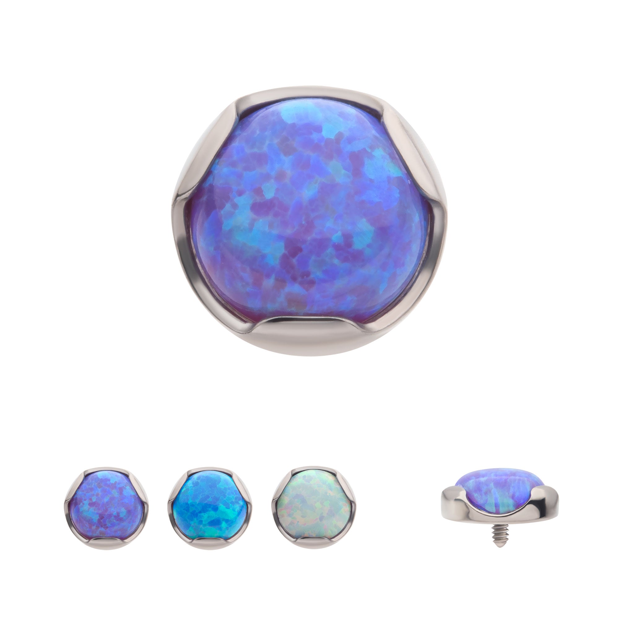 Titanium Internally Threaded with 3-Prong Set Opal Low Profile Top