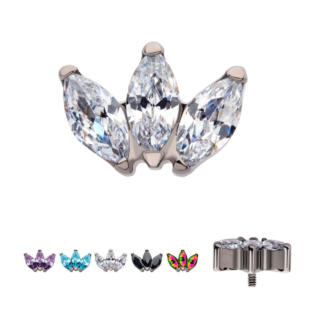 Titanium Internally Threaded with Prong Set Marquise CZ 3-Cluster Top