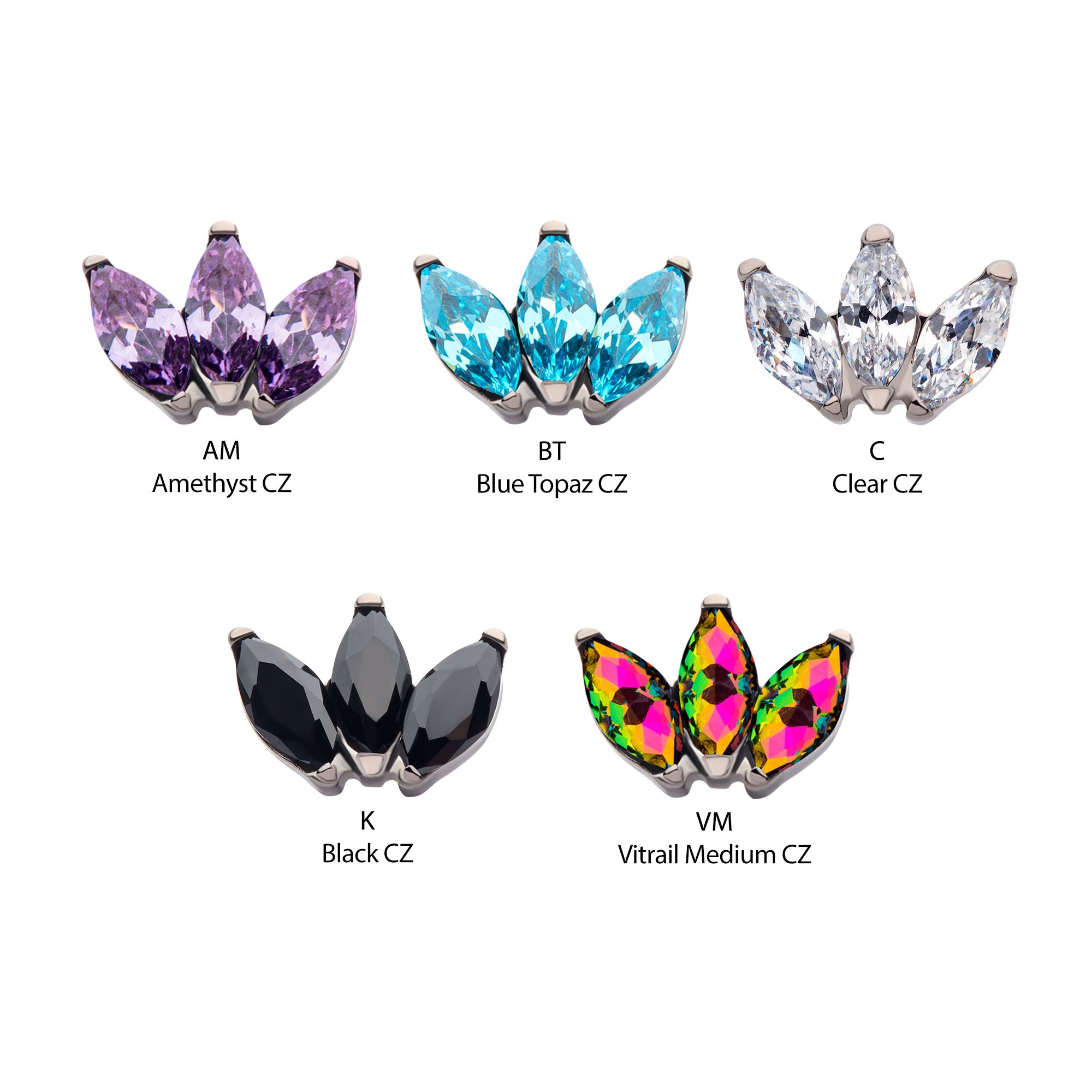 Titanium Internally Threaded with Prong Set Marquise CZ 3-Cluster Top