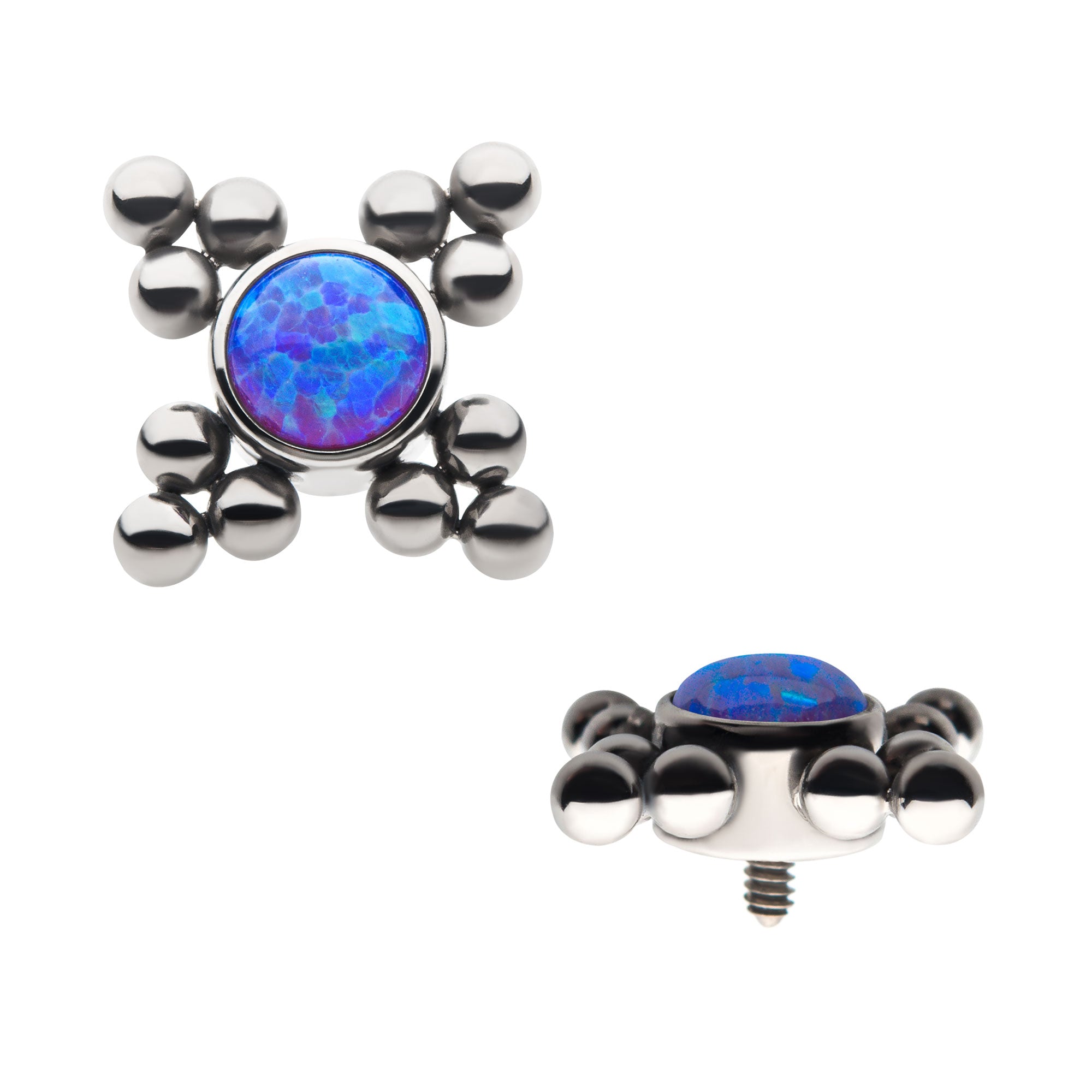 Titanium Internally Threaded with 1pc Bezel Set CZ/Synthetic Opal & 4 sets Trinity Balls Top