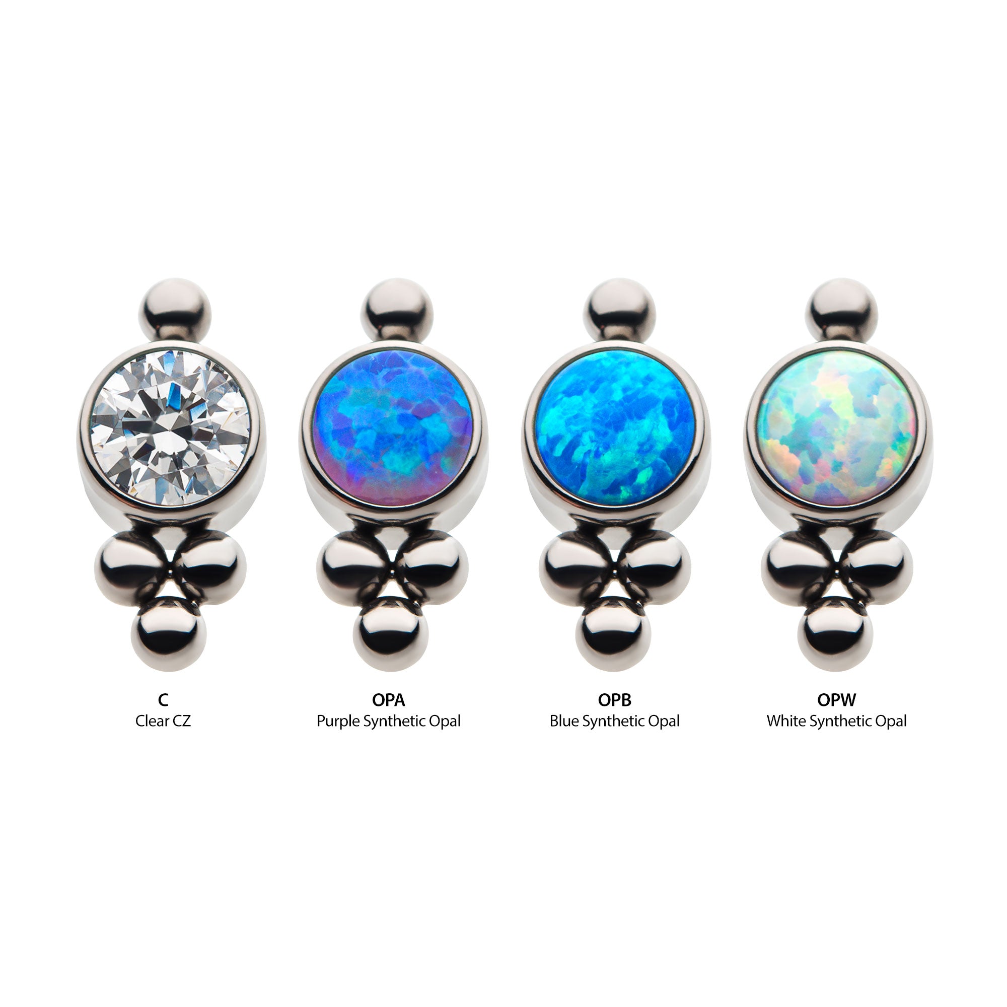 Titanium Internally Threaded with 1pc Bezel Set CZ/Synthetic Opal and 4pcs Beads Top