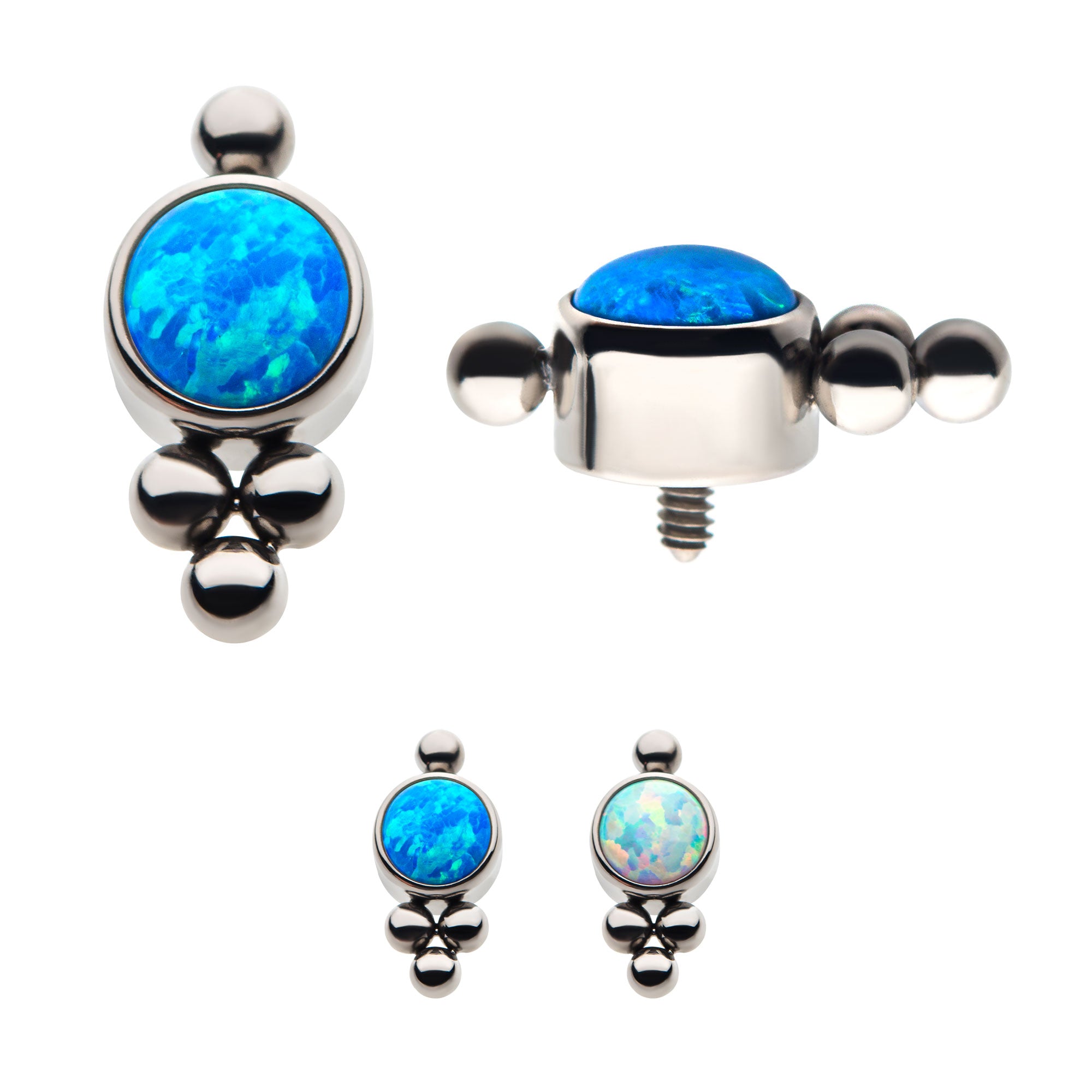 Titanium Internally Threaded with 1pc Bezel Set CZ/Synthetic Opal and 4pcs Beads Top